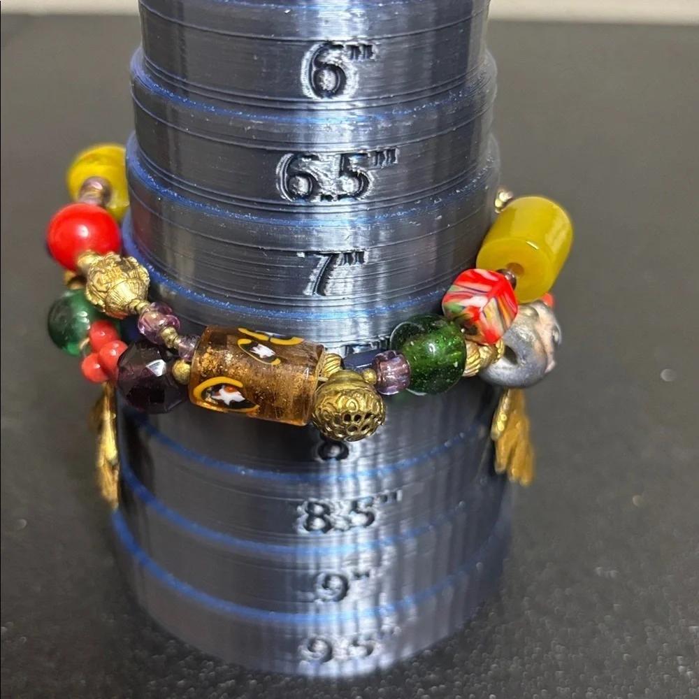 Handmade Glass Murano Colorful Beaded Bracelet with Gold Leaf Charm Accents